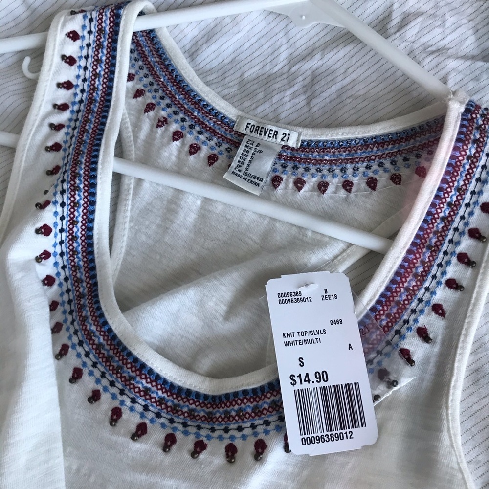 Forever 21 Boho Beaded Tank Top New w/ Tag White